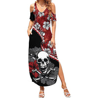 Hawaii Halloween Summer Maxi Dress Hibiscus Skull Kakau Pattern LT01 Women Red - Polynesian Pride