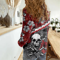 Hawaii Halloween Women Casual Shirt Hibiscus Skull Kakau Pattern LT01 - Polynesian Pride