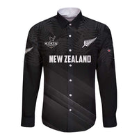 Custom New Zealand Cricket Long Sleeve Button Shirt Aotearoa Black Cap Come On LT01 Unisex Black - Polynesian Pride
