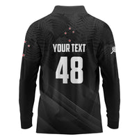 Custom New Zealand Cricket Long Sleeve Polo Shirt Aotearoa Black Cap Come On