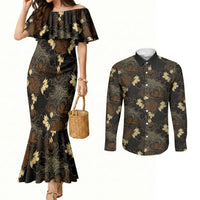Javanese Batik Semen Couples Matching Mermaid Dress and Long Sleeve Button Shirt Indonesian Traditional Pattern LT01 Black - Polynesian Pride
