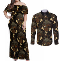 Javanese Batik Semen Couples Matching Off Shoulder Maxi Dress and Long Sleeve Button Shirt Indonesian Traditional Pattern LT01 Black - Polynesian Pride
