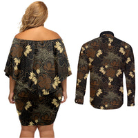 Javanese Batik Semen Couples Matching Off Shoulder Short Dress and Long Sleeve Button Shirt Indonesian Traditional Pattern LT01 - Polynesian Pride