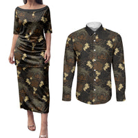 Javanese Batik Semen Couples Matching Puletasi and Long Sleeve Button Shirt Indonesian Traditional Pattern LT01 Black - Polynesian Pride