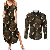 Javanese Batik Semen Couples Matching Summer Maxi Dress and Long Sleeve Button Shirt Indonesian Traditional Pattern LT01 Black - Polynesian Pride