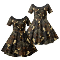 Javanese Batik Semen Family Matching Mermaid Dress and Hawaiian Shirt Indonesian Traditional Pattern LT01 Daughter's Dress Black - Polynesian Pride