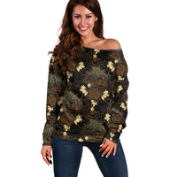 Javanese Batik Semen Off Shoulder Sweater Indonesian Traditional Pattern