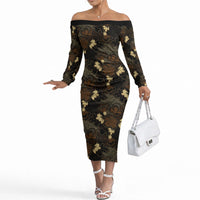 Javanese Batik Semen Off The Shoulder Long Sleeve Dress Indonesian Traditional Pattern LT01 Women Black - Polynesian Pride