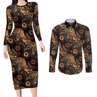 Batik Pedalaman Semen Lereng Style Couples Matching Long Sleeve Bodycon Dress and Long Sleeve Button Shirt Indonesian Traditional Pattern LT01 Black - Polynesian Pride