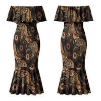 Batik Pedalaman Semen Lereng Style Family Matching Mermaid Dress and Hawaiian Shirt Indonesian Traditional Pattern LT01 Mom's Dress Black - Polynesian Pride