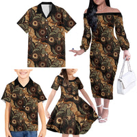 Batik Pedalaman Semen Lereng Style Family Matching Off The Shoulder Long Sleeve Dress and Hawaiian Shirt Indonesian Traditional Pattern
