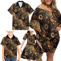 Batik Pedalaman Semen Lereng Style Family Matching Off Shoulder Short Dress and Hawaiian Shirt Indonesian Traditional Pattern LT01 - Polynesian Pride