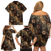 Batik Pedalaman Semen Lereng Style Family Matching Off Shoulder Short Dress and Hawaiian Shirt Indonesian Traditional Pattern LT01 Mom's Dress Black - Polynesian Pride