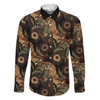 Batik Pedalaman Semen Lereng Style Family Matching Off Shoulder Short Dress and Hawaiian Shirt Indonesian Traditional Pattern LT01 Daughter's Dress Black - Polynesian Pride