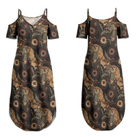 Batik Pedalaman Semen Lereng Style Family Matching Summer Maxi Dress and Hawaiian Shirt Indonesian Traditional Pattern LT01 Mom's Dress Black - Polynesian Pride