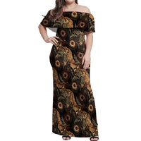 Batik Pedalaman Semen Lereng Style Off Shoulder Maxi Dress Indonesian Traditional Pattern LT01 Women Black - Polynesian Pride