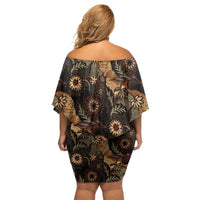 Batik Pedalaman Semen Lereng Style Off Shoulder Short Dress Indonesian Traditional Pattern LT01 - Polynesian Pride