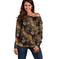 Batik Pedalaman Semen Lereng Style Off Shoulder Sweater Indonesian Traditional Pattern LT01 Women Black - Polynesian Pride