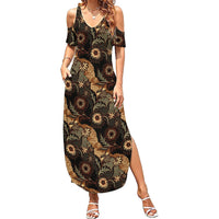 Batik Pedalaman Semen Lereng Style Summer Maxi Dress Indonesian Traditional Pattern LT01 Women Black - Polynesian Pride