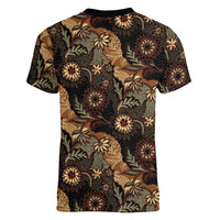 Batik Pedalaman Semen Lereng Style Women V-Neck T-Shirt Indonesian Traditional Pattern LT01 - Polynesian Pride