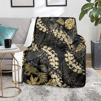 Gold Tropical Leaves Hawaii Mikioi Lei Blanket Luxury Stylized - Polynesian Pride