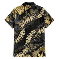 Gold Tropical Leaves Hawaii Mikioi Lei Family Matching Short Sleeve Bodycon Dress and Hawaiian Shirt Luxury Stylized - Polynesian Pride