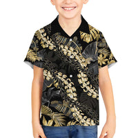 Gold Tropical Leaves Hawaii Mikioi Lei Family Matching Summer Maxi Dress and Hawaiian Shirt Luxury Stylized - Polynesian Pride