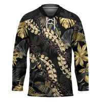 Gold Tropical Leaves Hawaii Mikioi Lei Hockey Jersey Luxury Stylized - Polynesian Pride