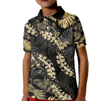Gold Tropical Leaves Hawaii Mikioi Lei Kid Polo Shirt Luxury Stylized - Polynesian Pride
