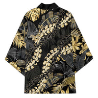 Gold Tropical Leaves Hawaii Mikioi Lei Kimono Luxury Stylized LT01 - Polynesian Pride