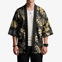 Gold Tropical Leaves Hawaii Mikioi Lei Kimono Luxury Stylized LT01 - Polynesian Pride