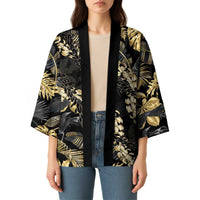 Gold Tropical Leaves Hawaii Mikioi Lei Kimono Luxury Stylized LT01 - Polynesian Pride