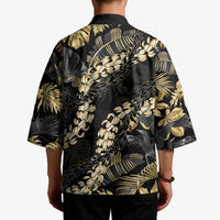 Gold Tropical Leaves Hawaii Mikioi Lei Kimono Luxury Stylized LT01 - Polynesian Pride