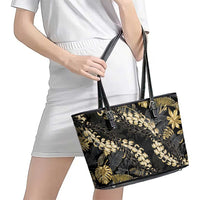 Gold Tropical Leaves Hawaii Mikioi Lei Leather Tote Bag Luxury Stylized - Polynesian Pride