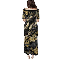 Gold Tropical Leaves Hawaii Mikioi Lei Puletasi Luxury Stylized - Polynesian Pride