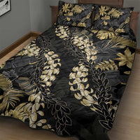 Gold Tropical Leaves Hawaii Mikioi Lei Quilt Bed Set Luxury Stylized - Polynesian Pride
