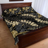 Gold Tropical Leaves Hawaii Mikioi Lei Quilt Bed Set Luxury Stylized - Polynesian Pride
