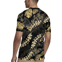 Gold Tropical Leaves Hawaii Mikioi Lei Rugby Jersey Luxury Stylized - Polynesian Pride
