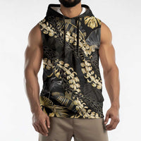 Gold Tropical Leaves Hawaii Mikioi Lei Sleeveless Hoodie Luxury Stylized LT01 - Polynesian Pride