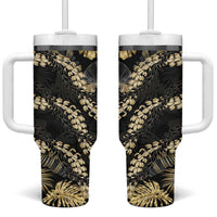 Gold Tropical Leaves Hawaii Mikioi Lei Tumbler With Handle Luxury Stylized - Polynesian Pride