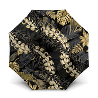 Gold Tropical Leaves Hawaii Mikioi Lei Umbrella Luxury Stylized LT01 One Size Folded 11.42 inch Opened Diameter 37.4 inch Gold - Polynesian Pride