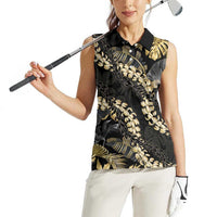 Gold Tropical Leaves Hawaii Mikioi Lei Women Sleeveless Polo Shirt Luxury Stylized - Polynesian Pride