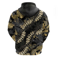 Gold Tropical Leaves Hawaii Mikioi Lei Zip Hoodie Luxury Stylized - Polynesian Pride