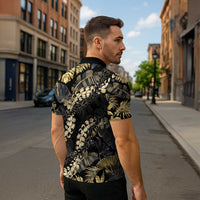 Gold Tropical Leaves Hawaii Mikioi Lei Zipper Polo Shirt Luxury Stylized - Polynesian Pride