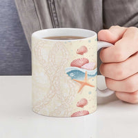 Beige Hawaii Lei Seashells Starfish Ceramic Mug Sandy Sylized - Polynesian Pride