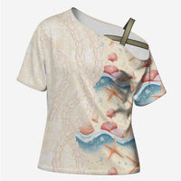 Beige Hawaii Lei Seashells Starfish Cross Shoulder Shirt Sandy Sylized - Polynesian Pride