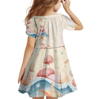 Beige Hawaii Lei Seashells Starfish Family Matching Off Shoulder Short Dress and Hawaiian Shirt Sandy Sylized - Polynesian Pride