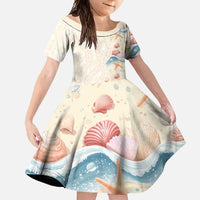 Beige Hawaii Lei Seashells Starfish Family Matching Summer Maxi Dress and Hawaiian Shirt Sandy Sylized - Polynesian Pride