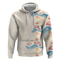 Beige Hawaii Lei Seashells Starfish Hoodie Sandy Sylized - Polynesian Pride