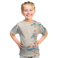 Beige Hawaii Lei Seashells Starfish Kid T Shirt Sandy Sylized - Polynesian Pride